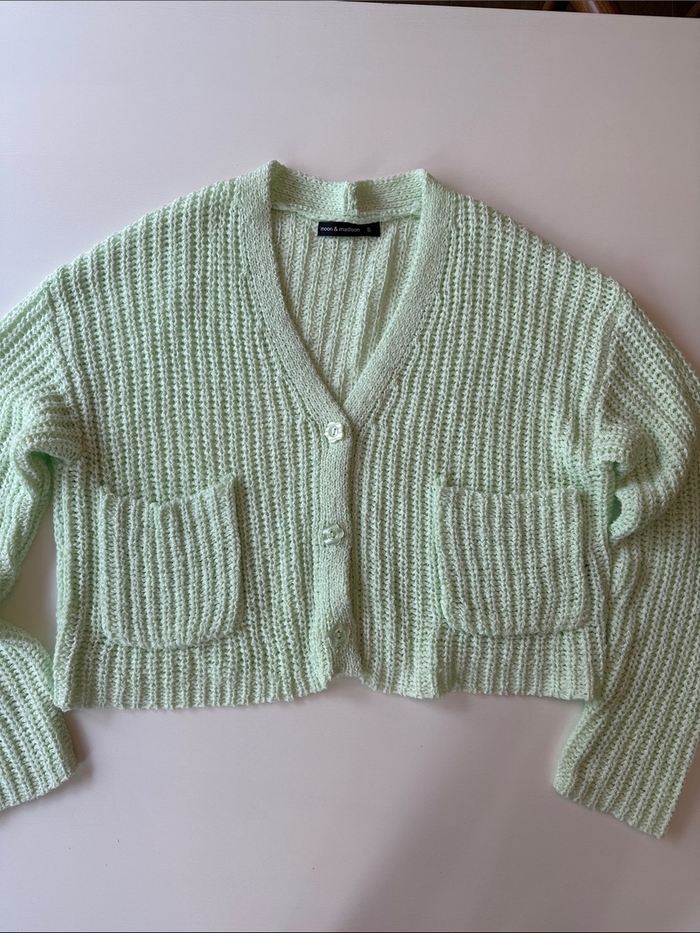 Madison Mint Green Cropped Knit Cardigan